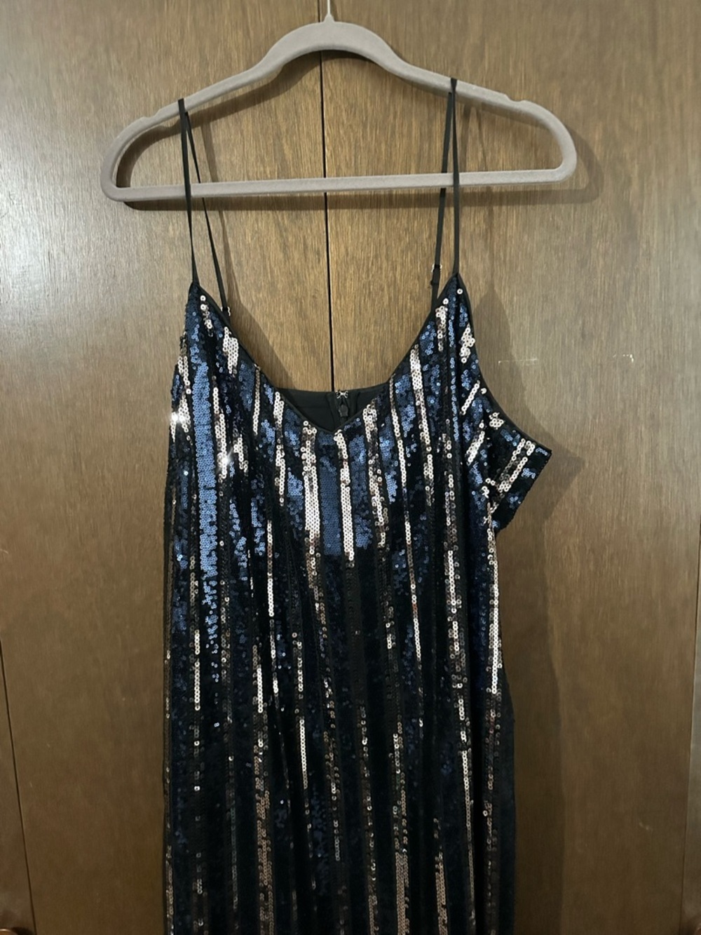 Anthropologie Maeve Navy Silver Black Sequin Striped Lined Mini Dress 2X Plus - Picture 7 of 16
